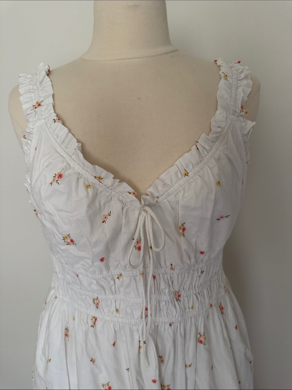 White Floral Tie-Front Midi Dress - Picture 3 of 6